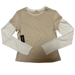 Express NWT Y2K Beige and White Long Sleeve Top SZ M